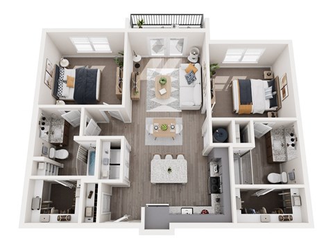 Floor plan for 2 beds, 2 baths, 1064 sqft